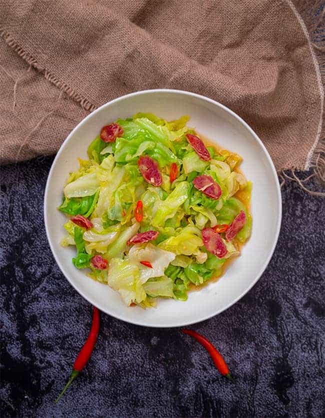 4 Ingredients Shredded Cabbage Stir Fry With Chinese Sausage 5918